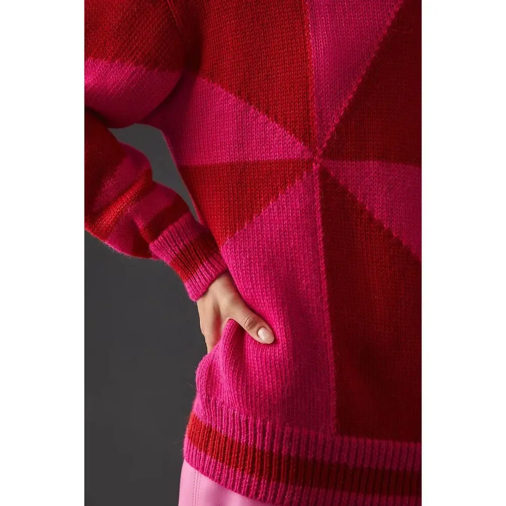 MOTHER Vibrant Red and Pink Crew Neck Sweater - Picture 4 of 13